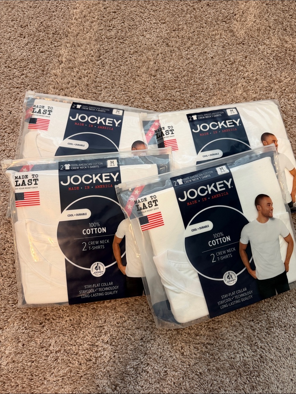 Jockey Men's White 2-Pack Crew Neck Cotton T-Shirts (8 total)